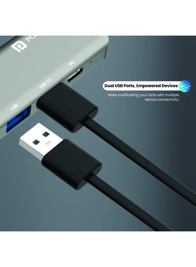 بورترونيكس Portronics Mport 52 USB C Hub Dock (7-in-1), Multiport Adapter with 4K HDMI, 60 W PD Charging, USB 3.0/2.0 & USB Type-C Data Ports at up to 10 Gbps, microSD & SD Card Reader for Laptops(Grey) - Image 3